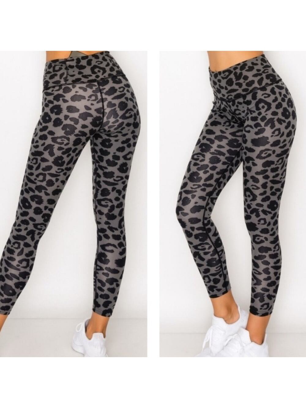 Kimberly Women's Leopard Print Activewear Leggings Gray Black Size Large